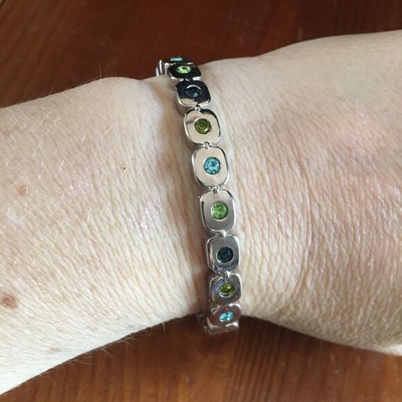 Hinge Silver Tone Bracelet with Blue Rhinestone - Picture 3 of 8